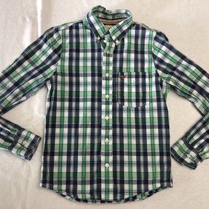 Hollister Cotton LS Button Down Green Blue White Plaid Casual Shirt Men’s Small